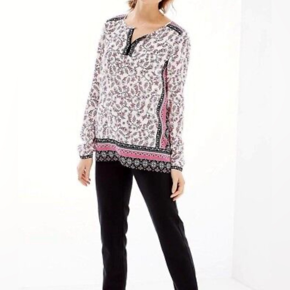 J. Jill Floral Rayon Tunic Pink White Black Size Medium